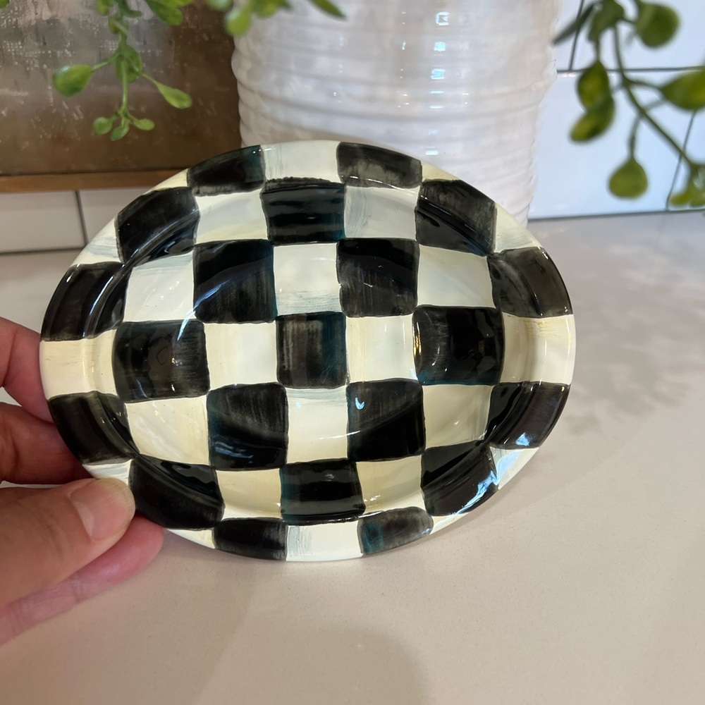 MacKenzie-Childs Black and Cream Checkered Small Ceramic Dish